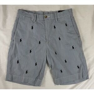 Polo Ralph Lauren‎ Shorts Blue White Seersucker Chino Pony Logo All Over Mens 29